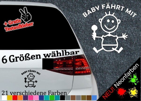 Baby mit Rassel Aufkleber f&auml;hrt mit on Board an Bord Sticker Kinder JDM